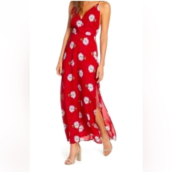 5.LUSH Red Dotted Floral Maxi Dress Size M - Picture 1 of 9